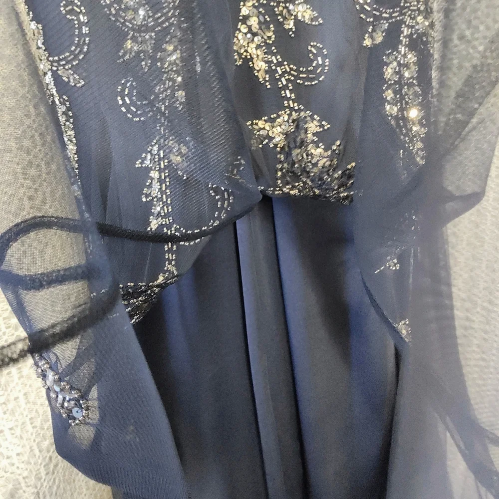 Adrianna Papell Navy and Gold Long Sleeve Gown - Picture 7 of 12